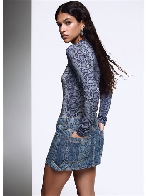 Crop-top effetto denim pitonato LIU JO | UF6515J1624/L9681
